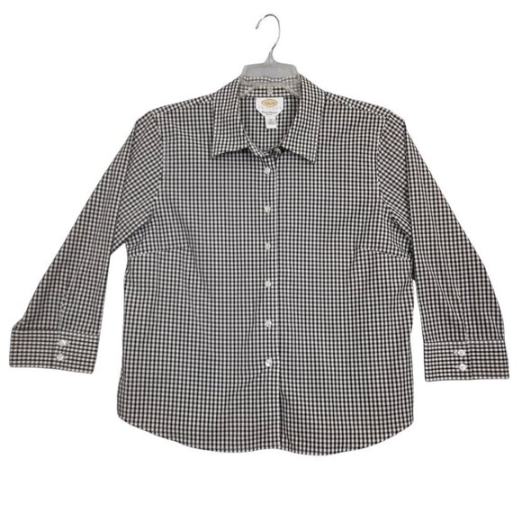 Talbots | Black & White Check Wrinkle Resistant Stretch Shirt | Size 16P - Picture 1 of 9